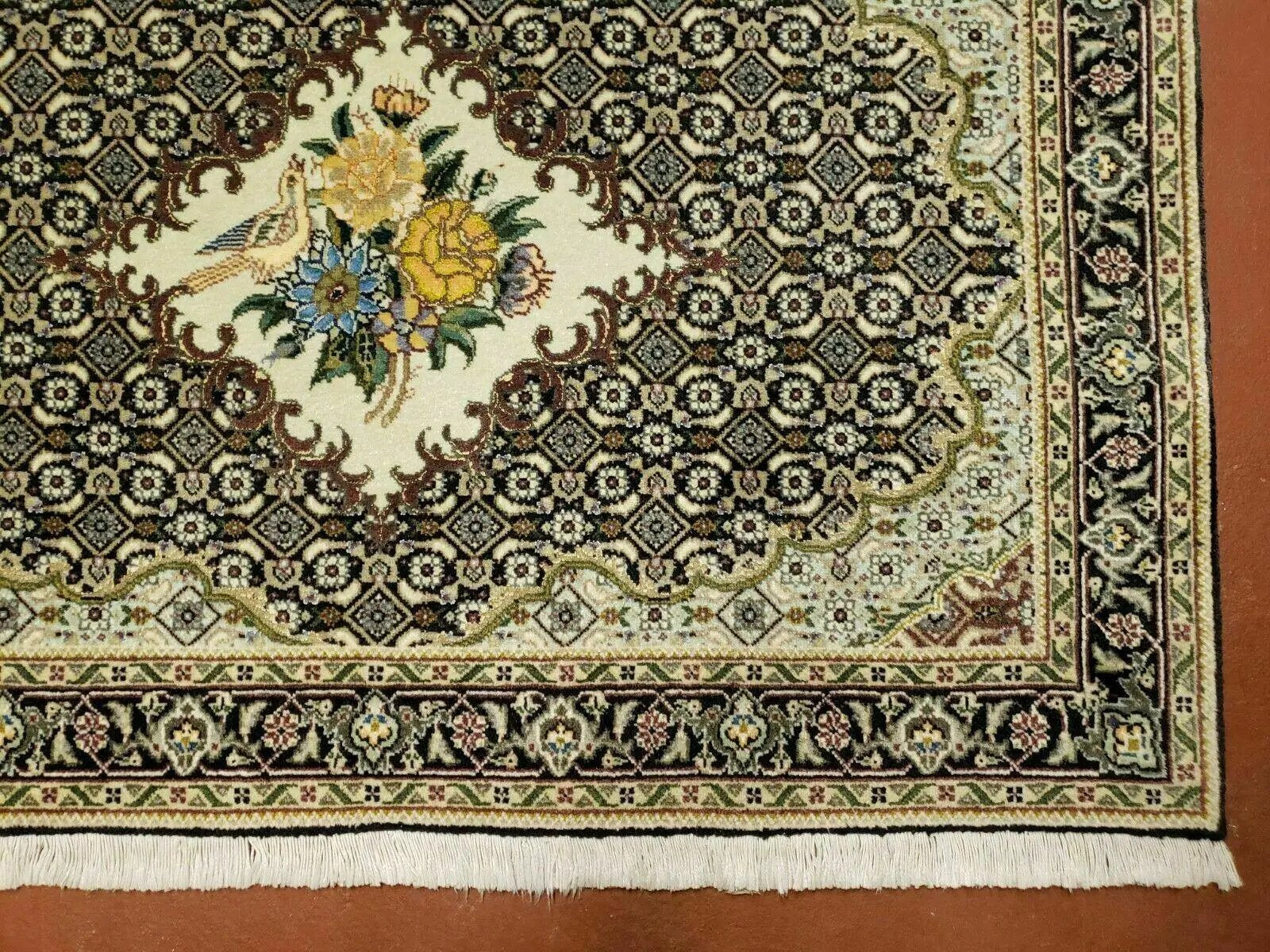Small Persian Rug 2.4 x 3, Birds and Flowers, Finely Hand Knotted by Jewel Rugs