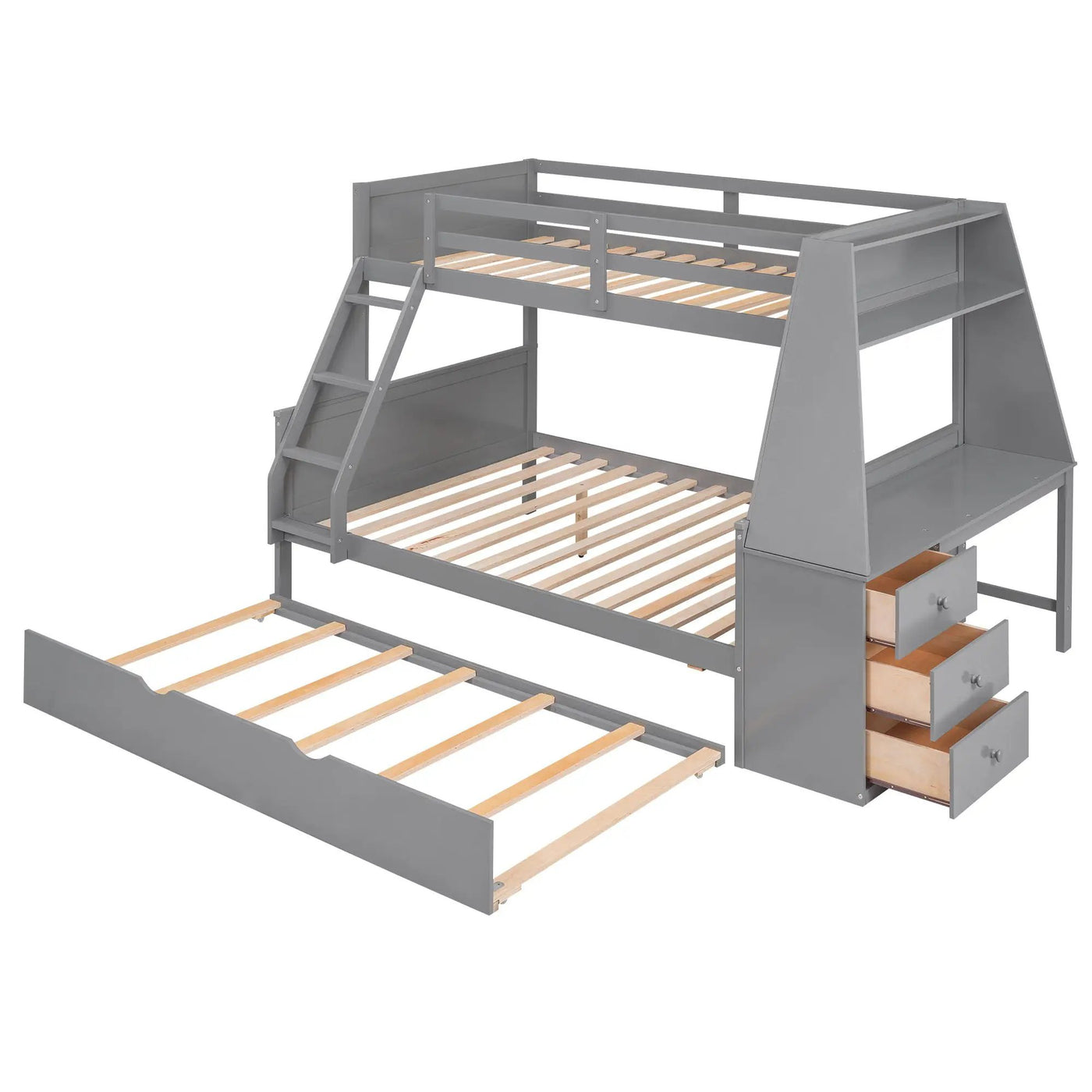 Bunk Bed With Trundle And Built In Desk, 3 Storage Drawers And Shelf by Unique Piece Furniture