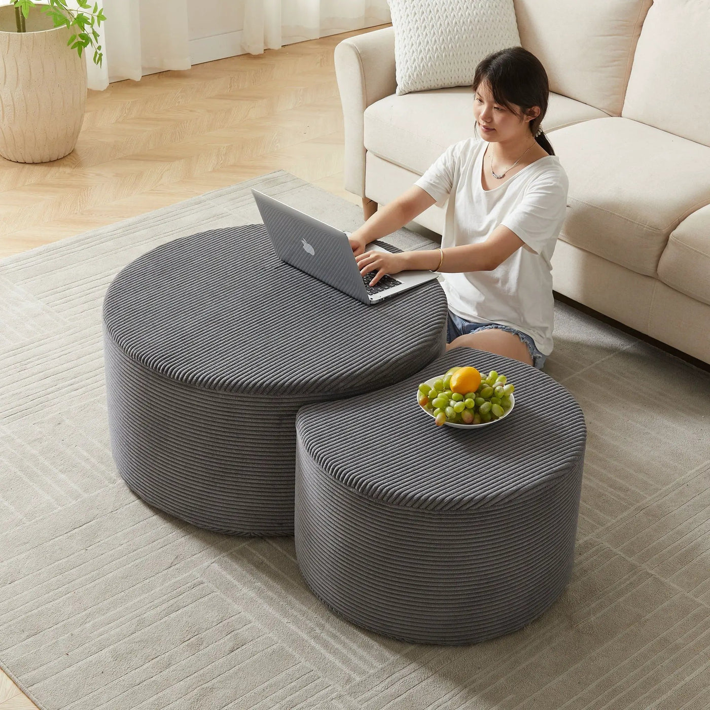 Modern Upholstered Round Coffee Table For Living Room (Set of 2) by HouseOfZazla