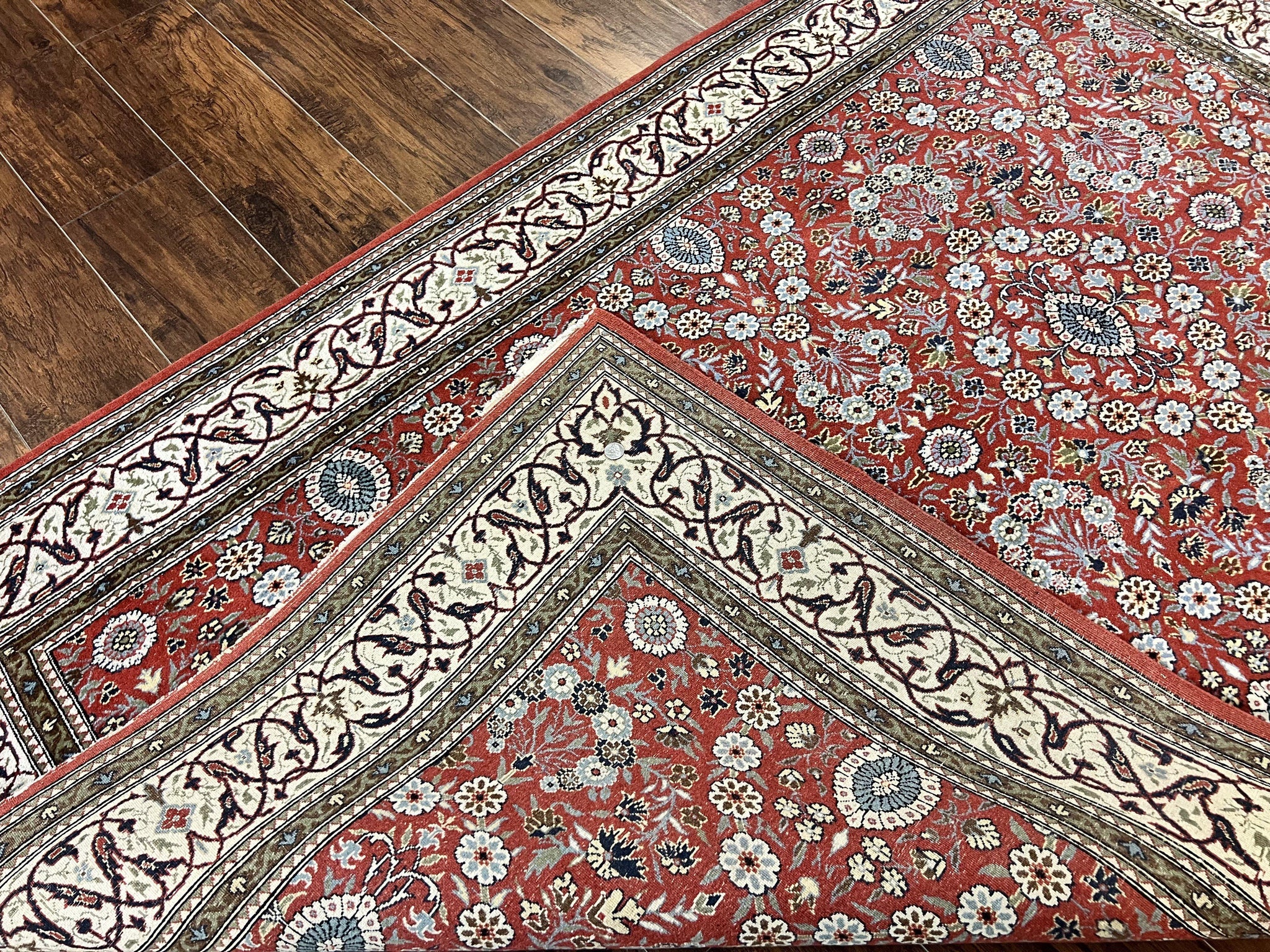 Red Persian Qum Rug 5 x 7.6, Hand Knotted Vintage Wool Fine Carpet 270 KPSI, Floral Allover by Jewel Rugs