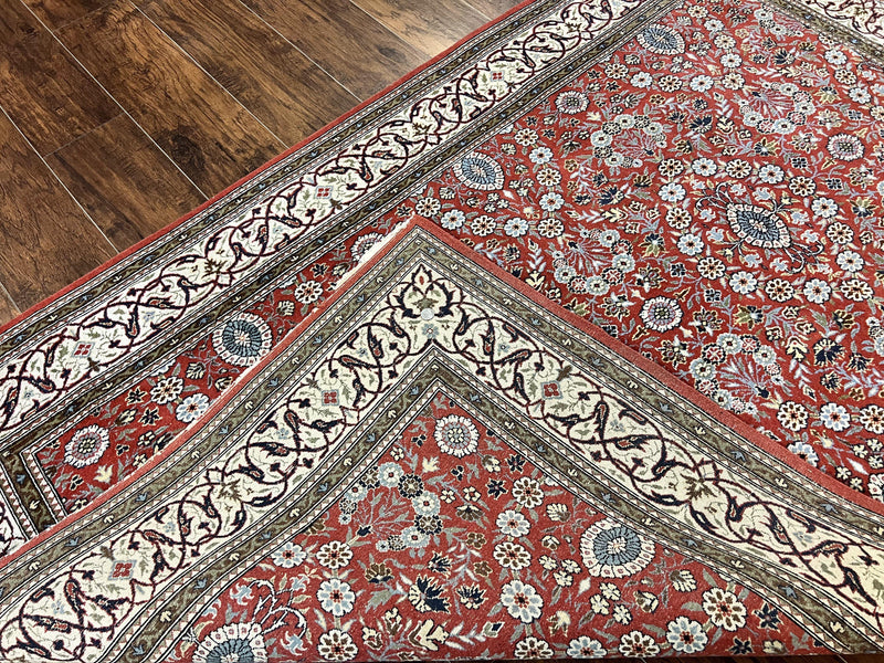 Red Persian Qum Rug 5 x 7.6, Hand Knotted Vintage Wool Fine Carpet 270 KPSI, Floral Allover by Jewel Rugs