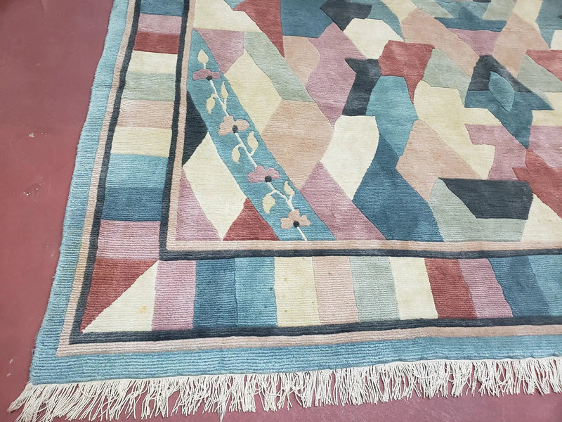 Contemporary Indian Nepalese Area Rug 8x11, Wool Hand-Knotted Modern Multicolor Nepali Abstract Carpet 8 x 11 Soft Playroom Nursery Room Rug by Jewel Rugs