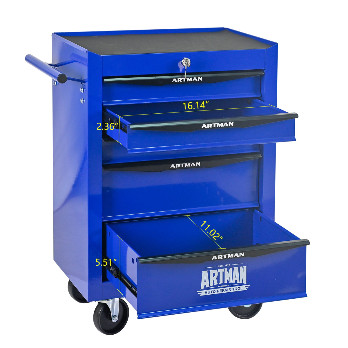 Rolling Metal Tool Chest with 5 Drawers - Black+Blue, photo 8 of 10