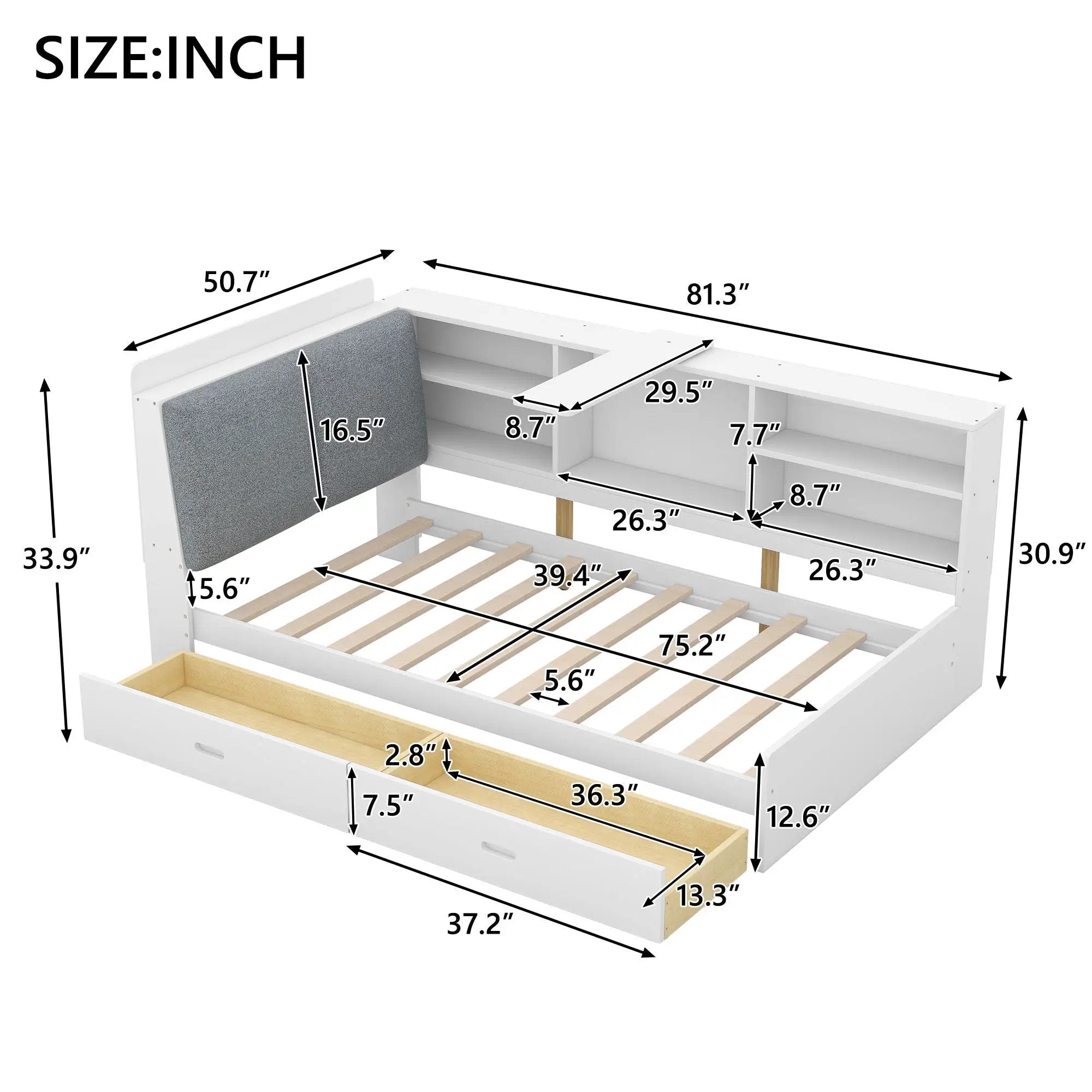 Platform Bed With Storage Headboard, Shelves And 2 Drawers by Unique Piece Furniture