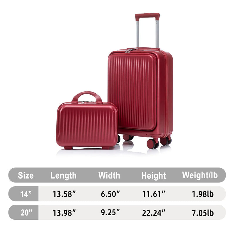 14'/20' 2 pcs ABS Spinner Wheel Luggage Set with Combination Lock and Front Opening Design by HouseOfZazla