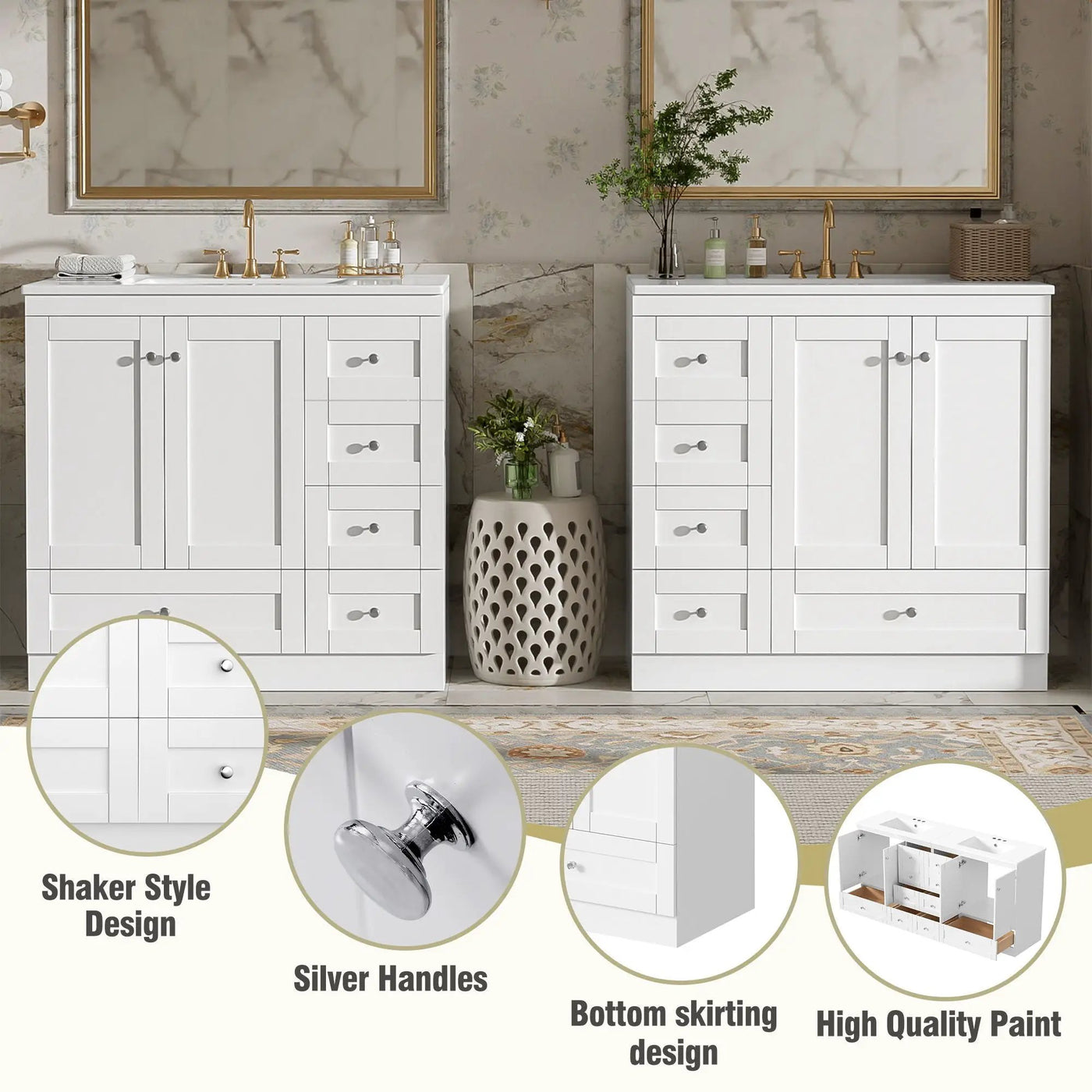 Shaker Free Standing Bathroom Vanity Cabinet & Sink, Soft Close Drawers, Soft Close Doors by Unique Piece Furniture