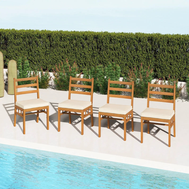 Outdoor Wooden Dining Chair Set of 4 with Padded Seat Cushions-White by DirectDeals