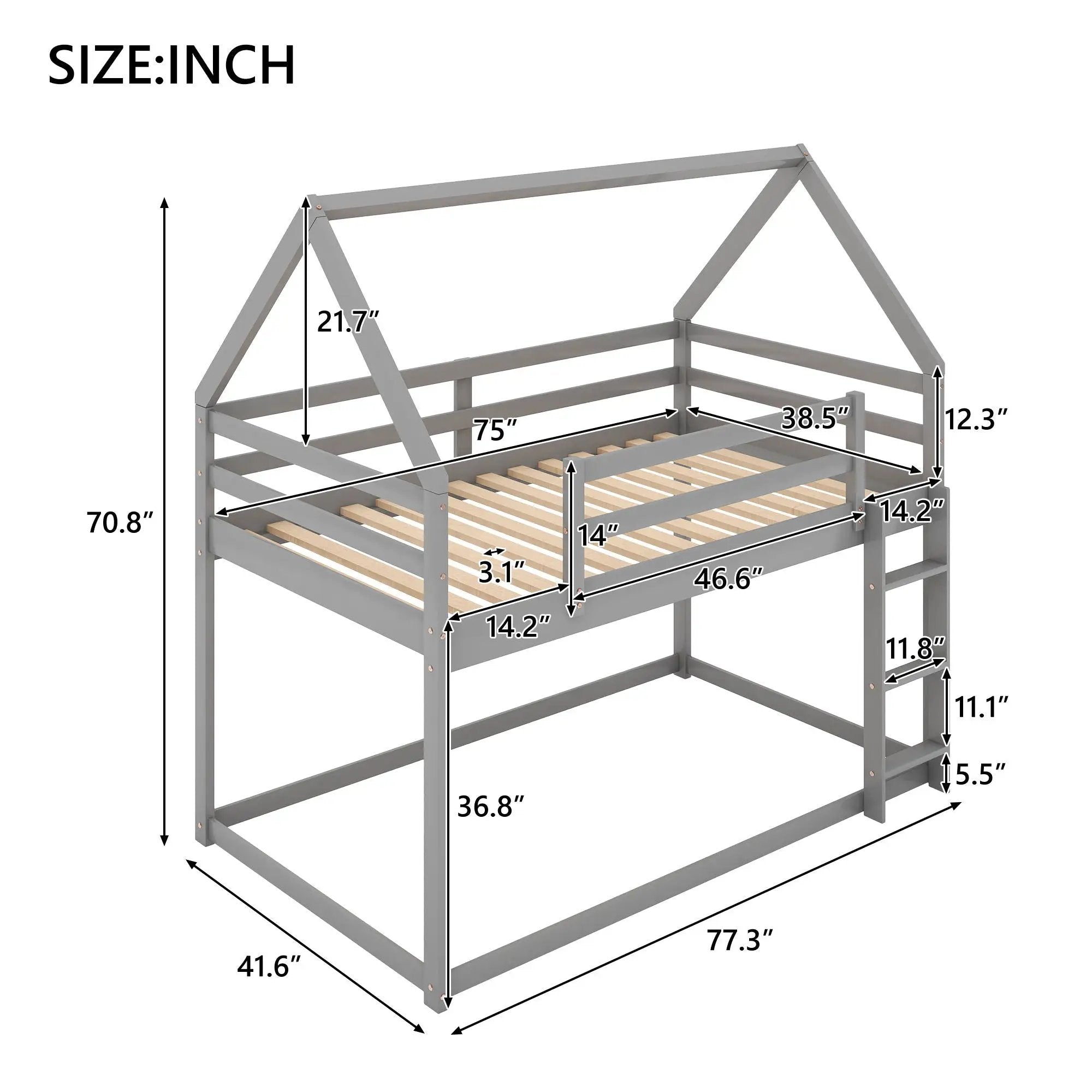 Low Bunk Bed With House Shaped Frame And Ladder by Unique Piece Furniture