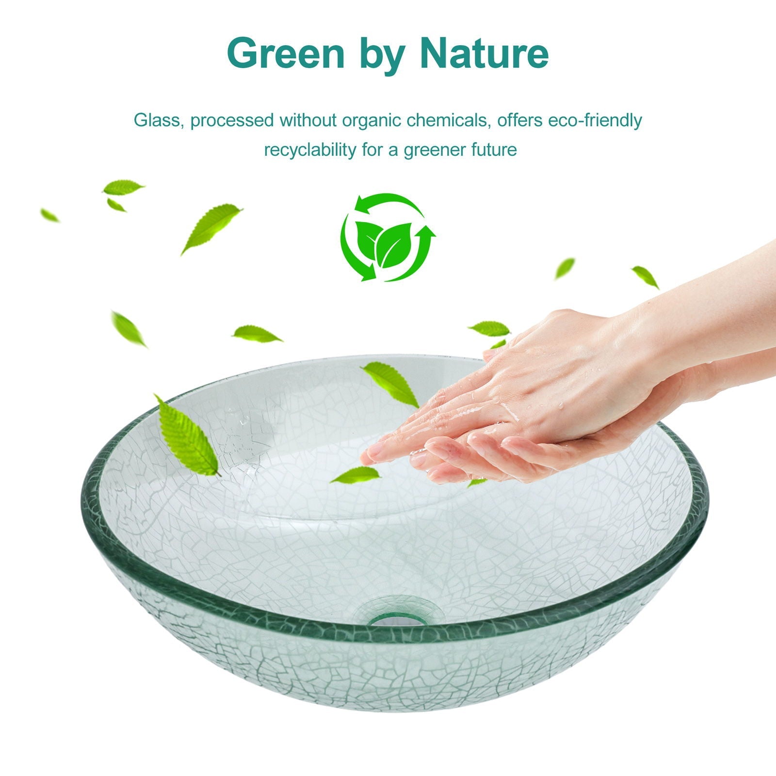 Crackle Vessel Sink, Round Bowl With Pop Up Drain - Clear by HouseOfZazla