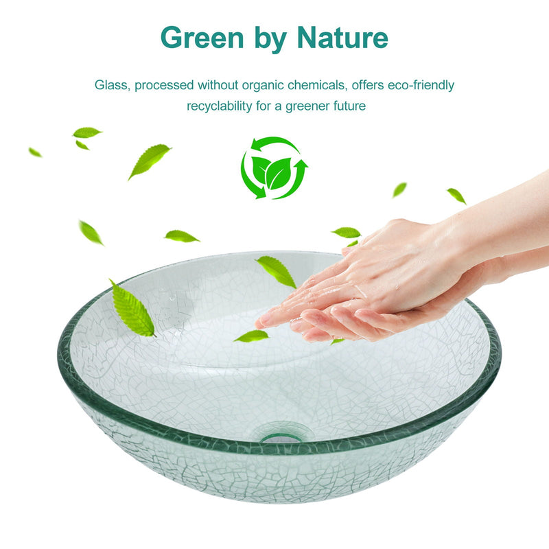 Crackle Vessel Sink, Round Bowl With Pop Up Drain - Clear by HouseOfZazla