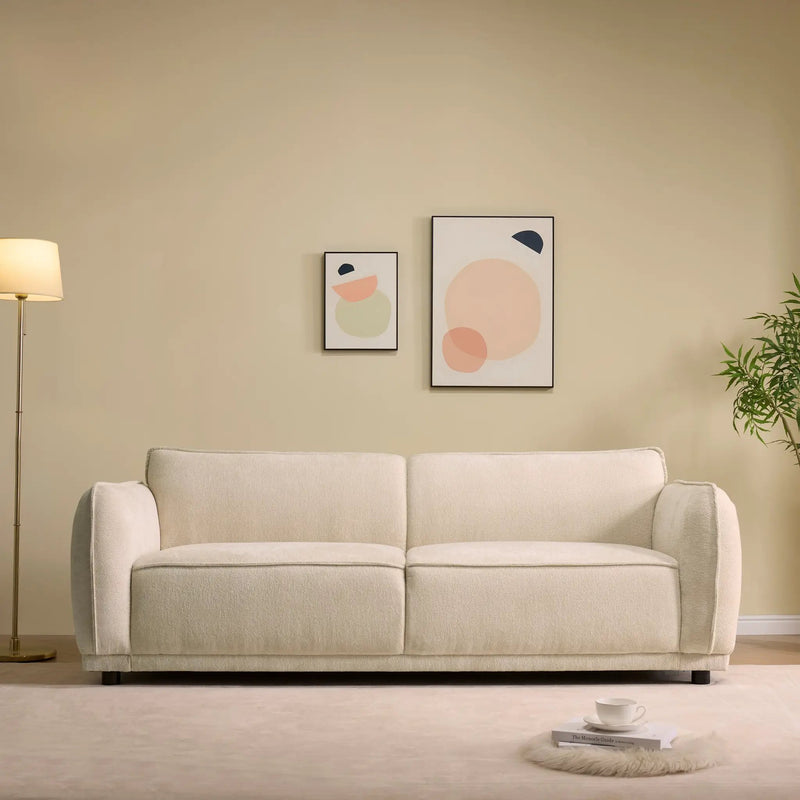 Oslo 84" Round Arm 3 Seater Modern Upholstered Boucle Sofa by HouseOfZazla