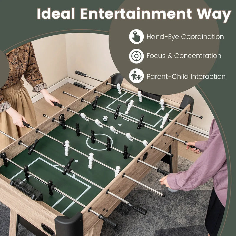 54 Inch Foosball Table Arcade Soccer Game Table with 2 Balls and 26 Players-Natural by DirectDeals