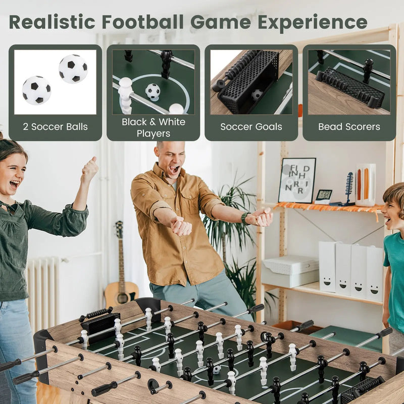 54 Inch Foosball Table Arcade Soccer Game Table with 2 Balls and 26 Players-Natural by DirectDeals