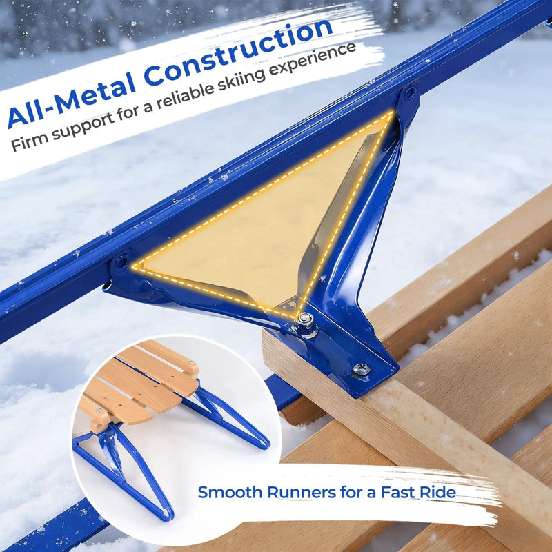 54 Inch Wood Snow Sled with Metal Runners and Steering Bar by DirectDeals
