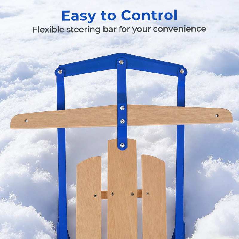 54 Inch Wood Snow Sled with Metal Runners and Steering Bar by DirectDeals