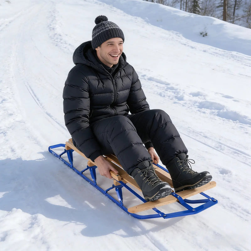 54 Inch Wood Snow Sled with Metal Runners and Steering Bar by DirectDeals