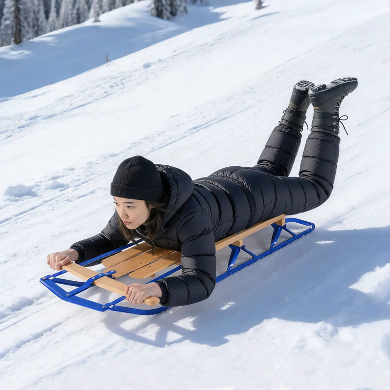 54 Inch Wood Snow Sled with Metal Runners and Steering Bar by DirectDeals