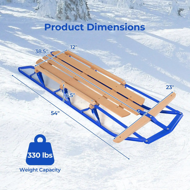54 Inch Wood Snow Sled with Metal Runners and Steering Bar by DirectDeals