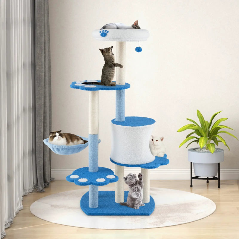 54 Inches Tall Modern Cat Tree Tower for Indoor Cats-Blue by DirectDeals