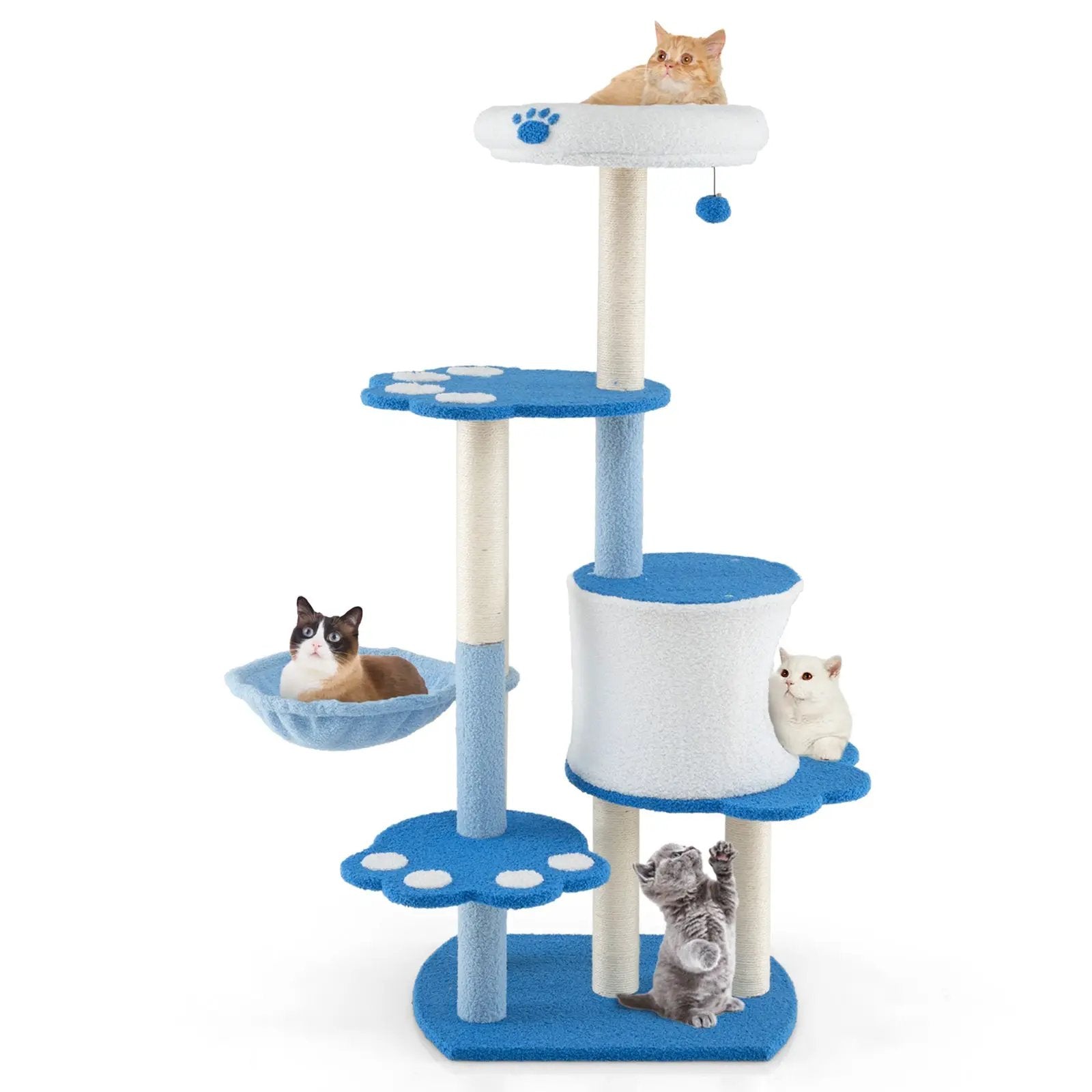 54 Inches Tall Modern Cat Tree Tower for Indoor Cats-Blue by DirectDeals
