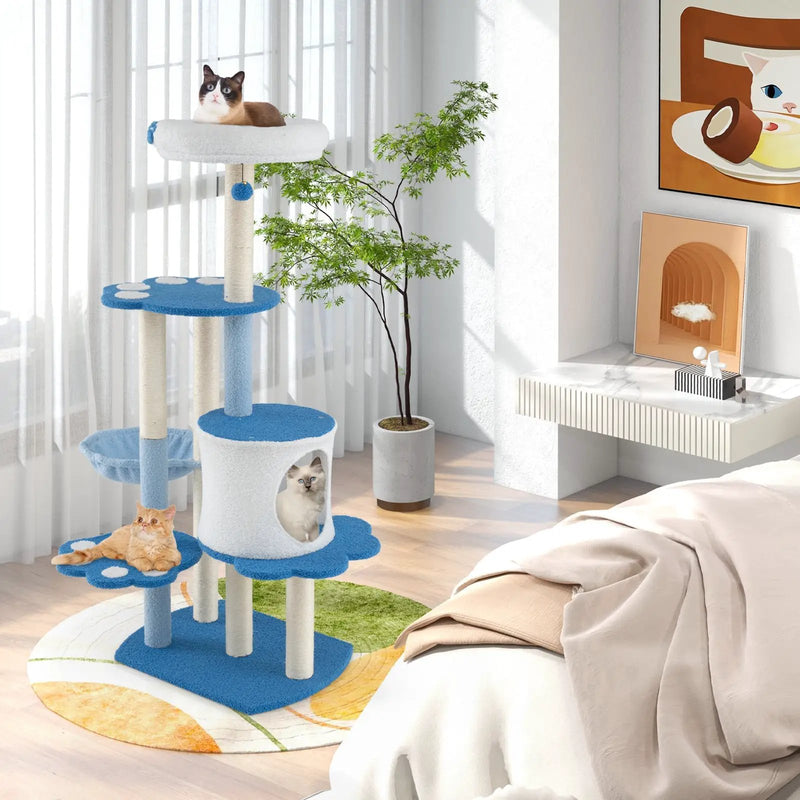 54 Inches Tall Modern Cat Tree Tower for Indoor Cats-Blue by DirectDeals