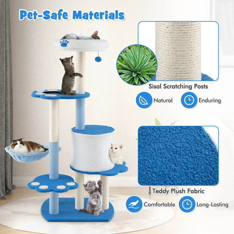 54 Inches Tall Modern Cat Tree Tower for Indoor Cats-Blue by DirectDeals