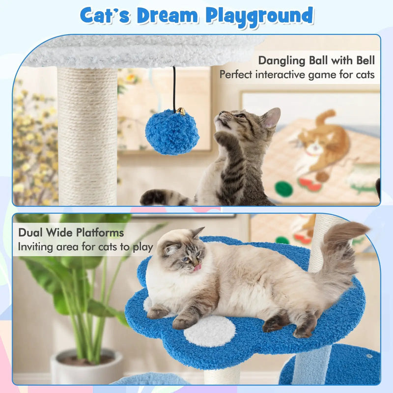 54 Inches Tall Modern Cat Tree Tower for Indoor Cats-Blue by DirectDeals