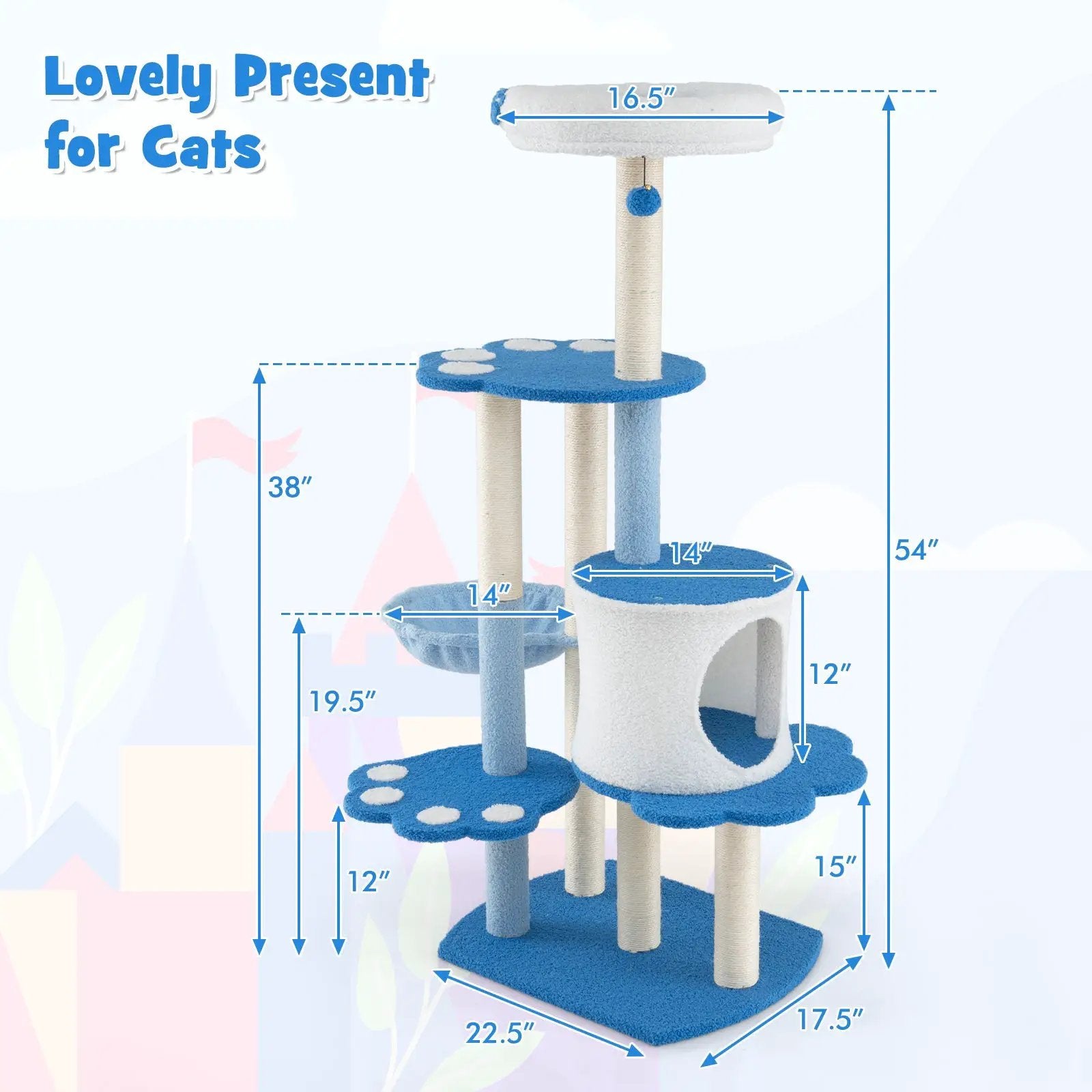 54 Inches Tall Modern Cat Tree Tower for Indoor Cats-Blue by DirectDeals