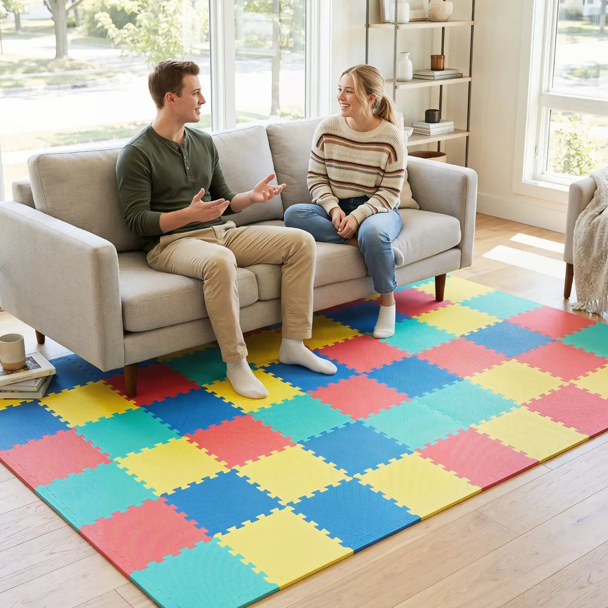 EVA Foam Floor Tiles 54-Pack with Borders and Non-Slip Surface by DirectDeals