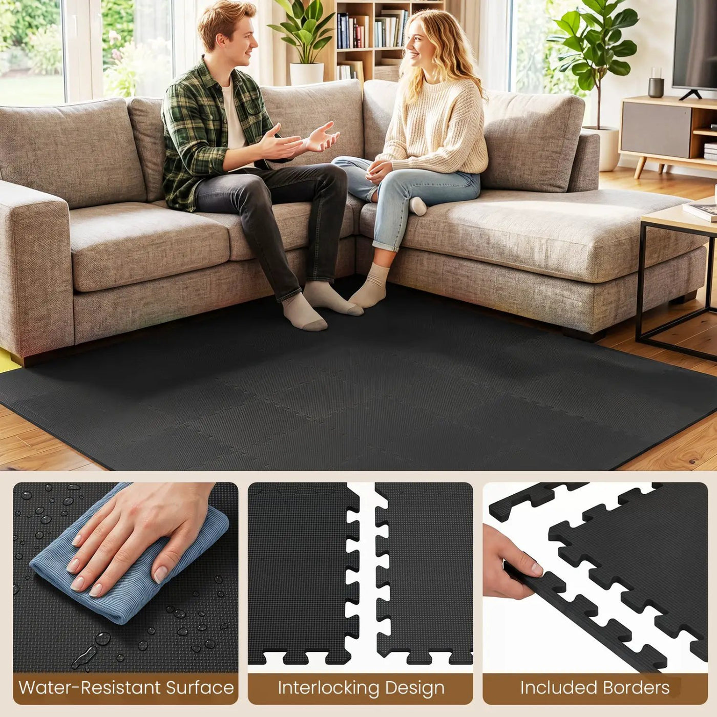 EVA Foam Floor Tiles 54-Pack with Borders and Non-Slip Surface by DirectDeals