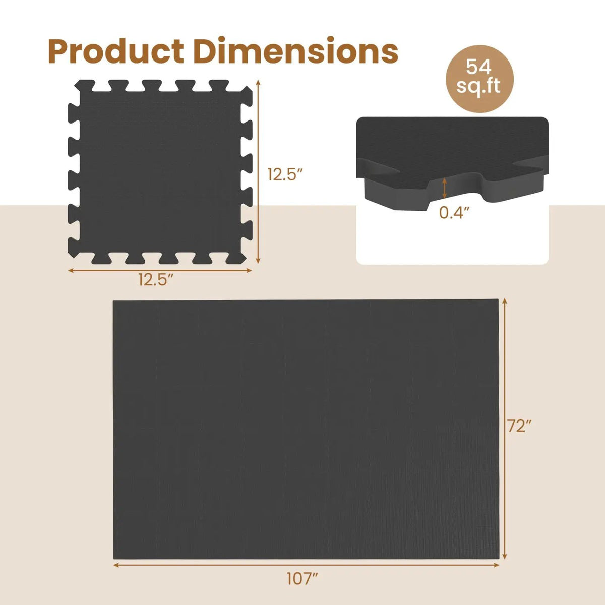 EVA Foam Floor Tiles 54-Pack with Borders and Non-Slip Surface by DirectDeals
