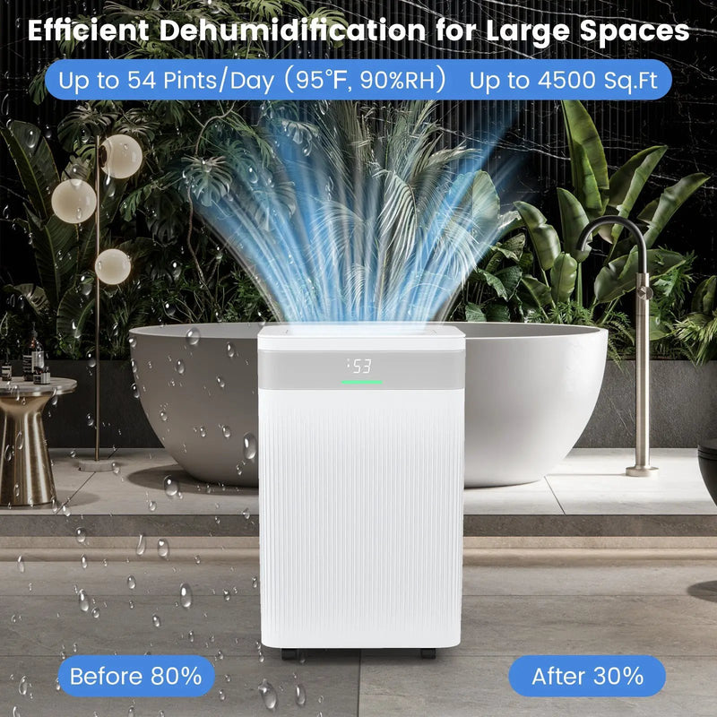54 Pints Dehumidifier for Home 4500 Sq.Ft Dehumidifier-White by DirectDeals