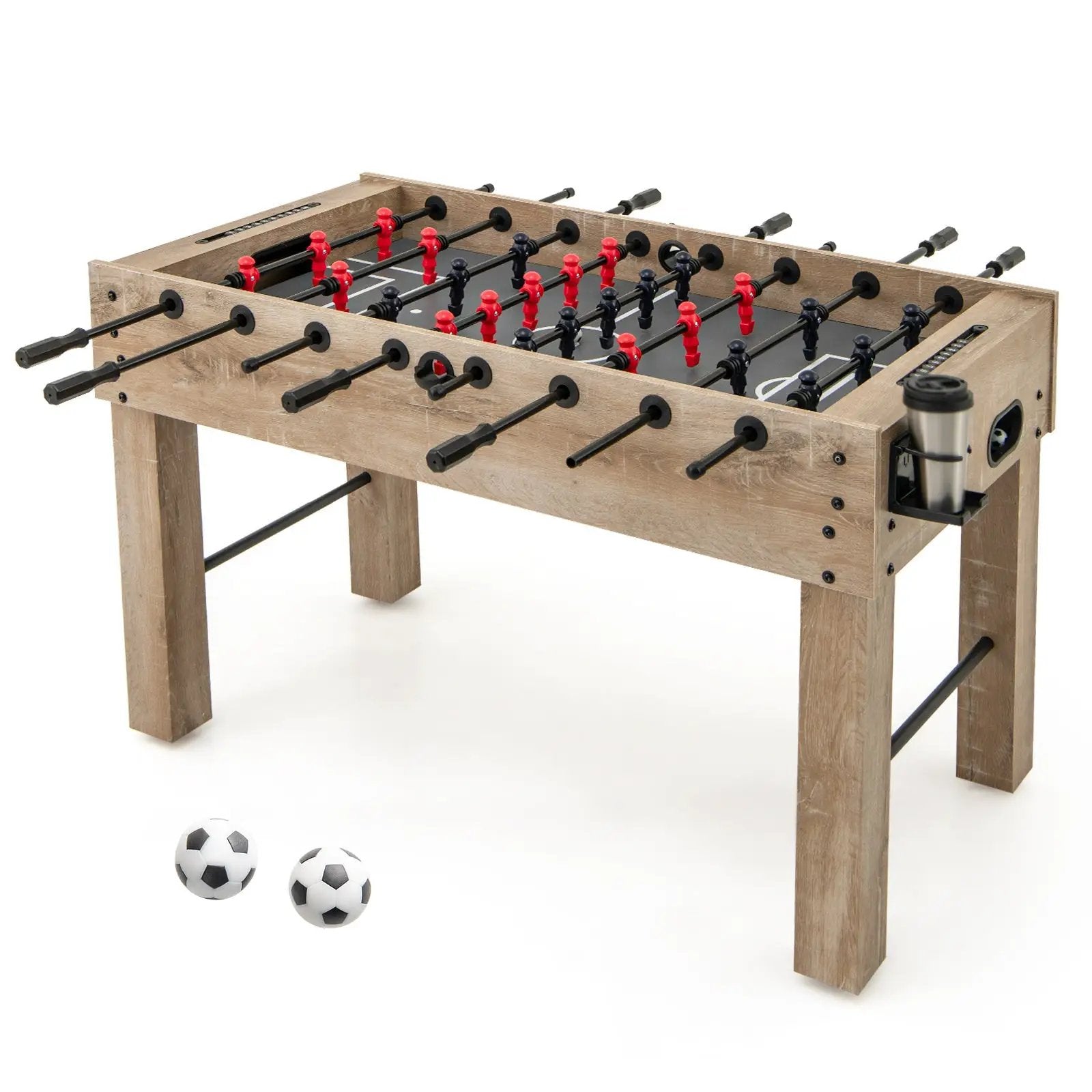 54 Inches Full Size Foosball Table with Legs 2 Balls and 2 Foldable Cup Holders for Kids Teens Adults-Natural by DirectDeals