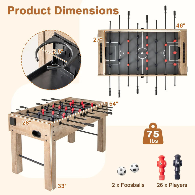 54 Inches Full Size Foosball Table with Legs 2 Balls and 2 Foldable Cup Holders for Kids Teens Adults-Natural by DirectDeals