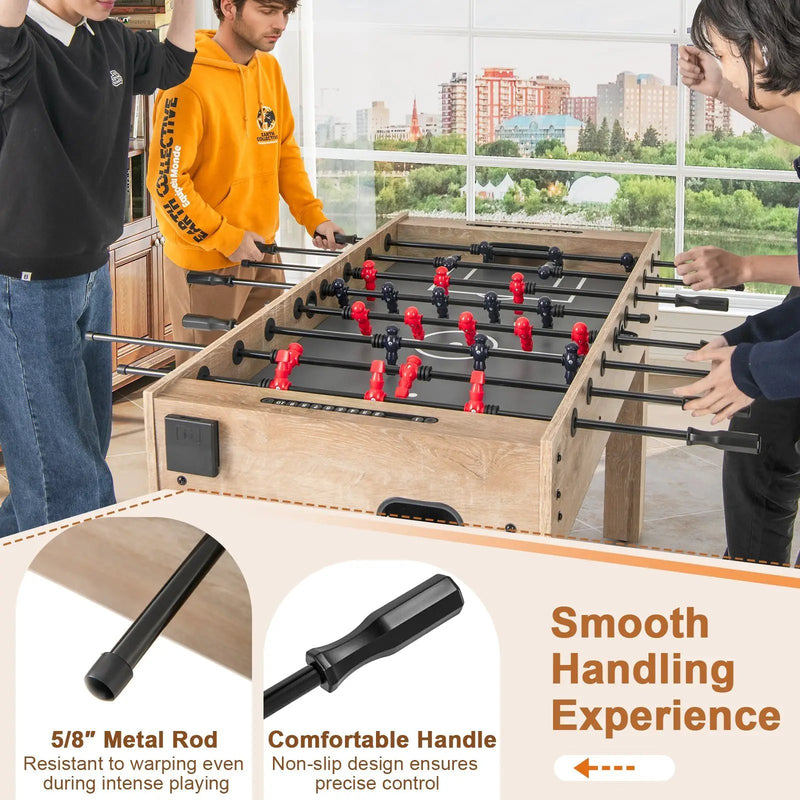 54 Inches Full Size Foosball Table with Legs 2 Balls and 2 Foldable Cup Holders for Kids Teens Adults-Natural by DirectDeals