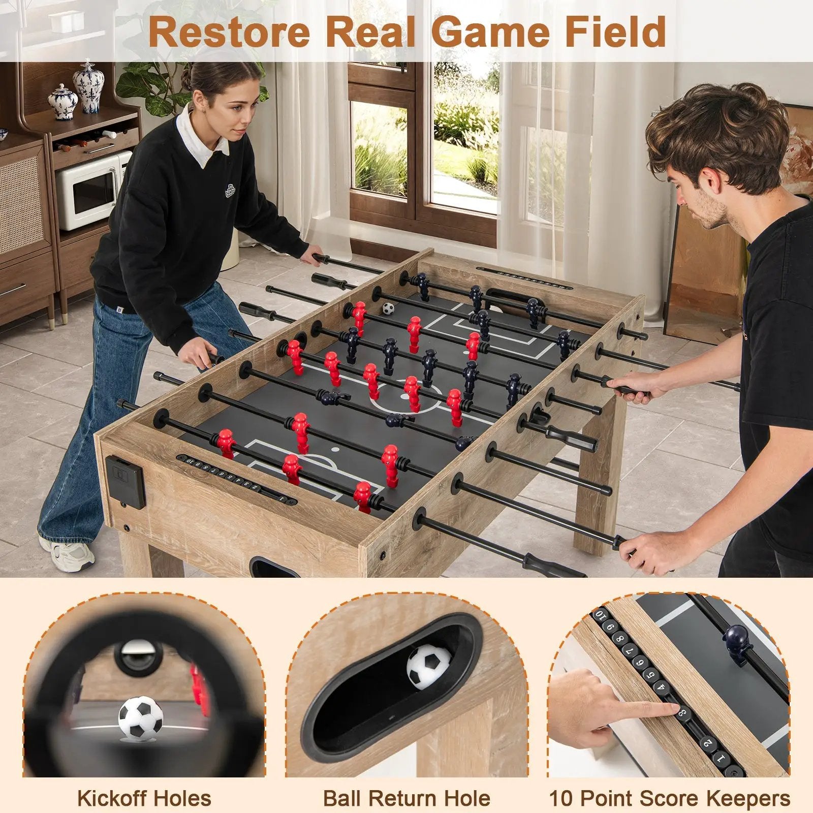 54 Inches Full Size Foosball Table with Legs 2 Balls and 2 Foldable Cup Holders for Kids Teens Adults-Natural by DirectDeals