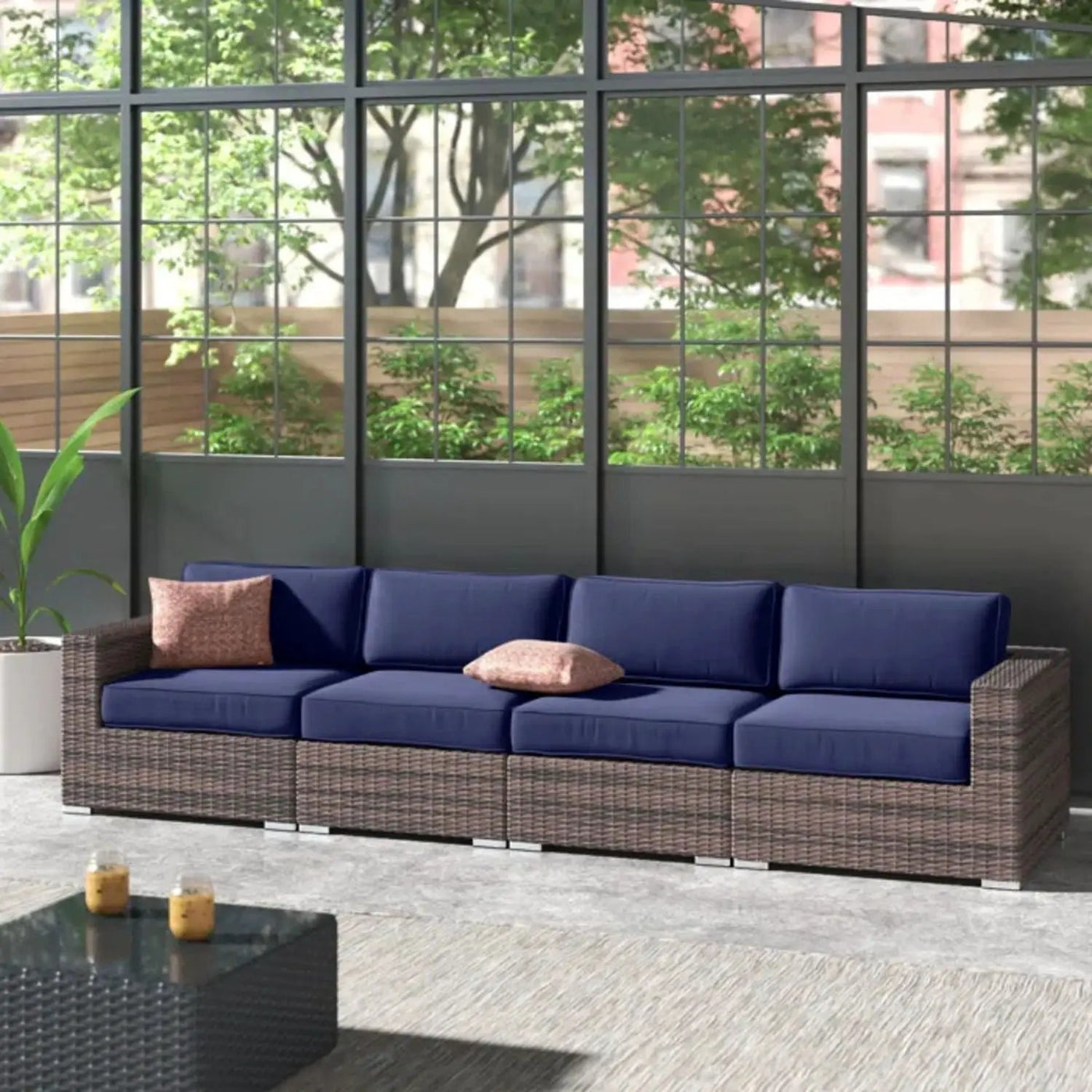 Luxurious Wicker Patio Sectional With Weather Resistant Sunbrella Cushions by Unique Piece Furniture