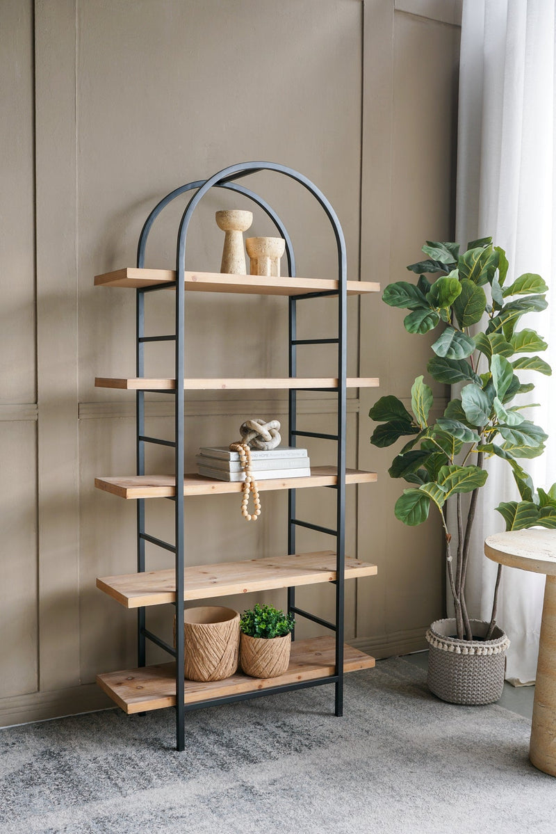 Tall Arched Wood and Iron Display Shelf with Striking Design, photo 7 of 9