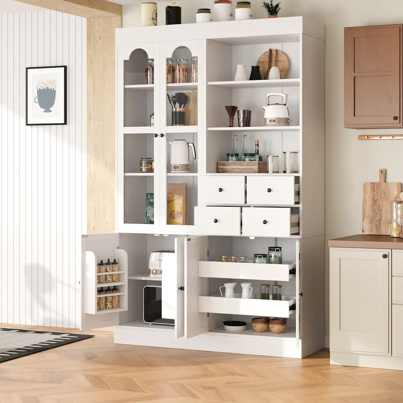 TOPMAX Freestanding Buffet With Hutch - Tall Kitchen Pantry Cabinet by HouseOfZazla