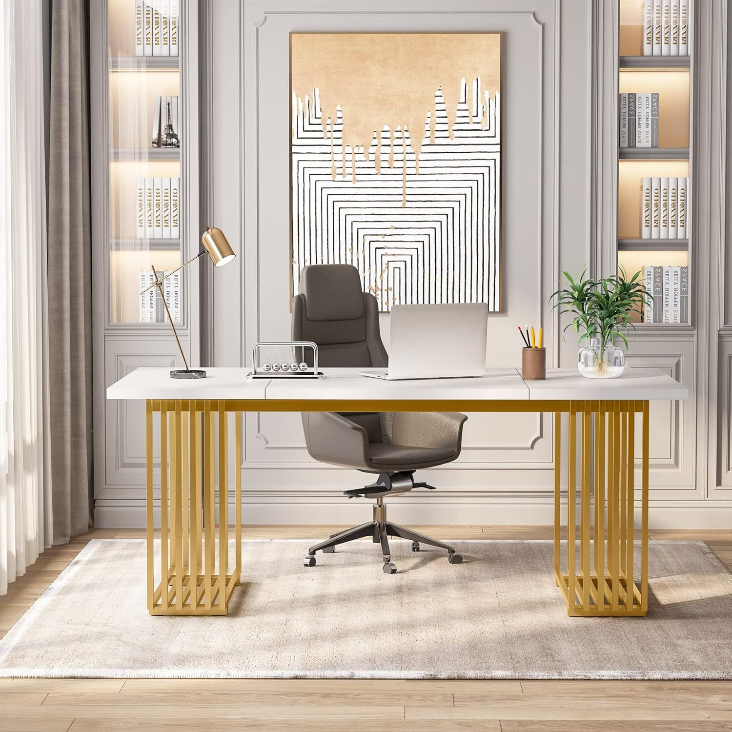 Office Executive Desk For Home Office - White / Gold by HouseOfZazla
