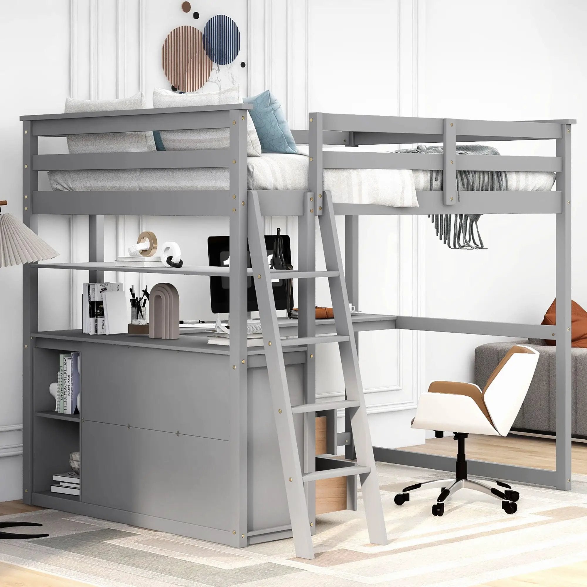 Modern Loft Bed With Built In Desk, Shelves, And 2 Drawers by Unique Piece Furniture