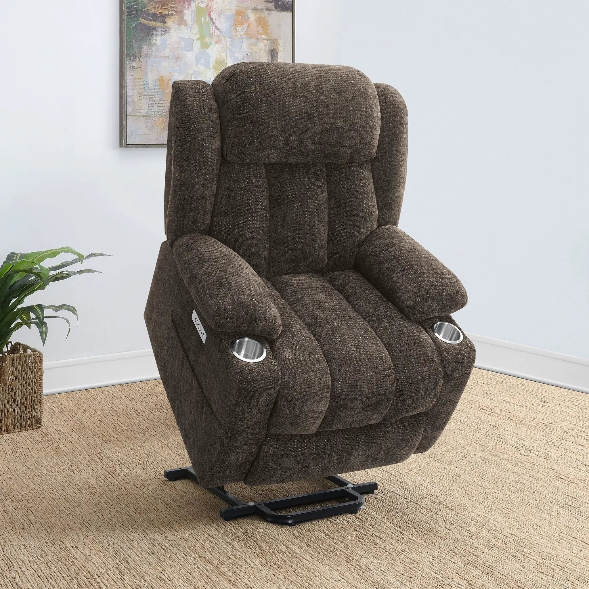 Houston Upholstered Power Lift Recliner Chair Dark Brown by Unique Piece Furniture