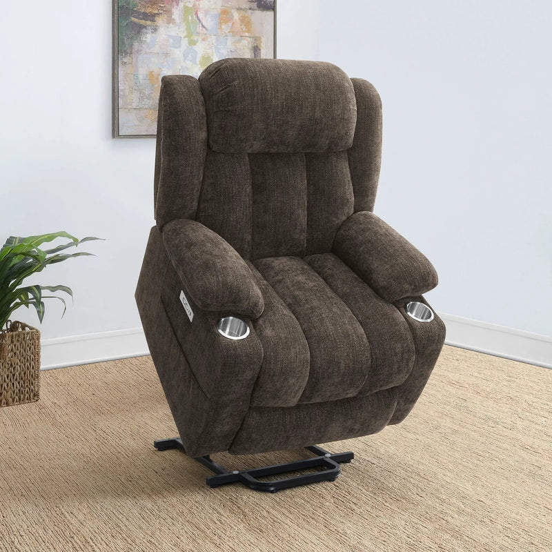 Houston Upholstered Power Lift Recliner Chair Dark Brown by Unique Piece Furniture