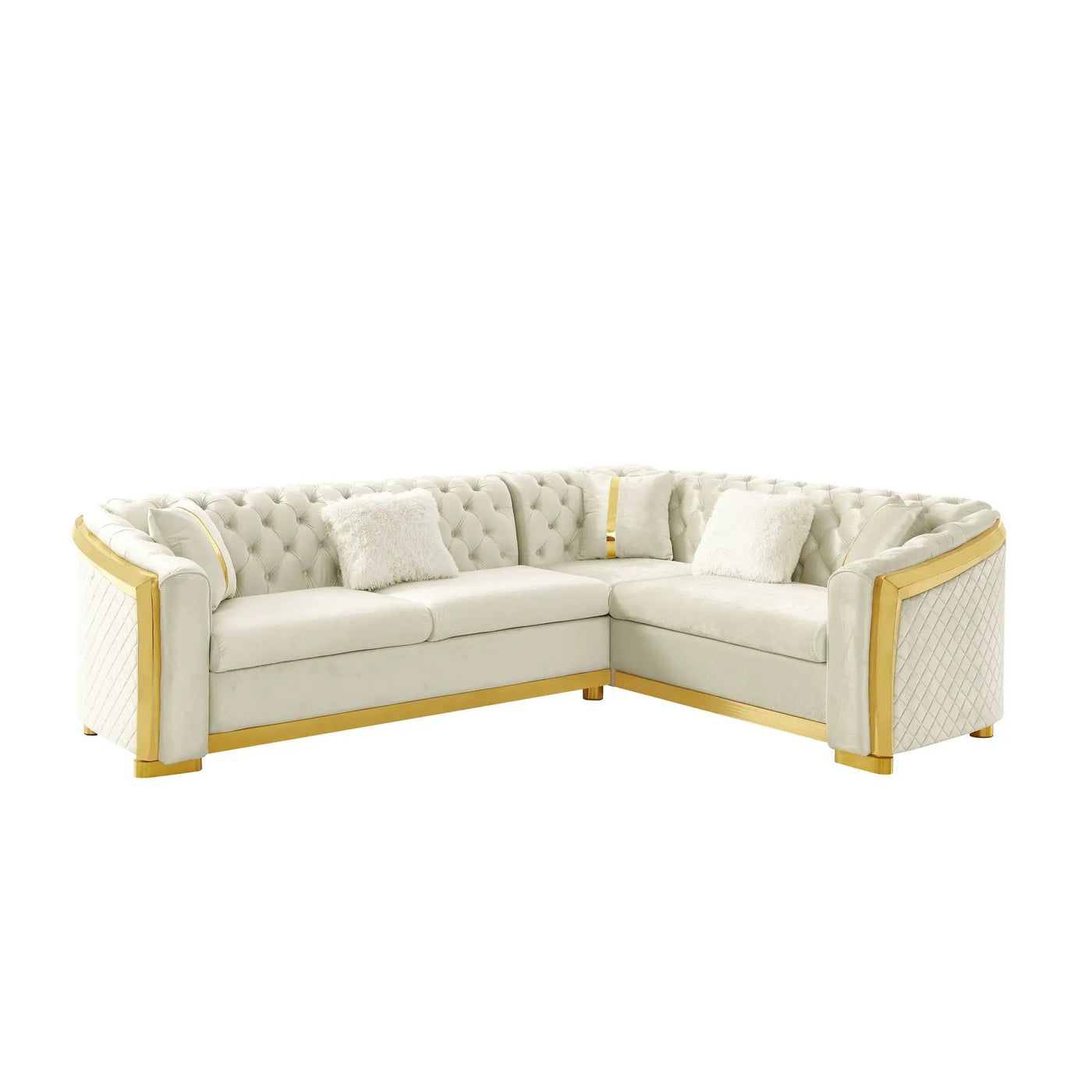 L Shaped Chesterfield Sectional Sofa With Stainless Steel Accents by Unique Piece Furniture