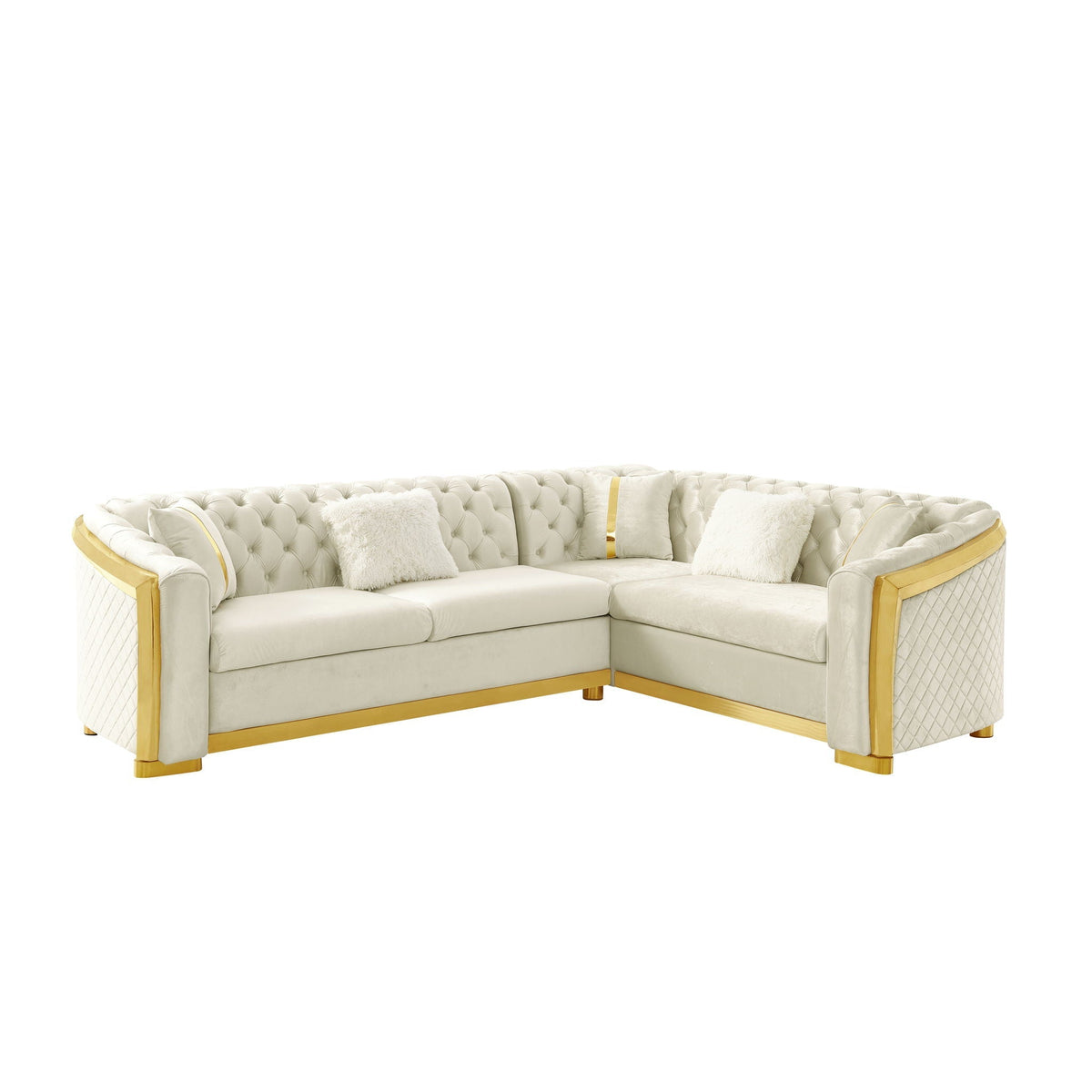 L Shaped Chesterfield Sectional Sofa with Stainless Steel Accents - Pink, Black, Beige, photo 2 of 10