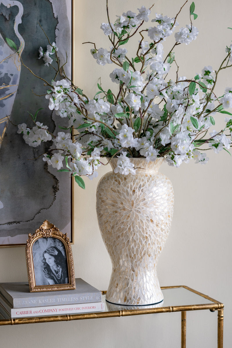 Large Vase with Capiz Shell Motif - Gold & White