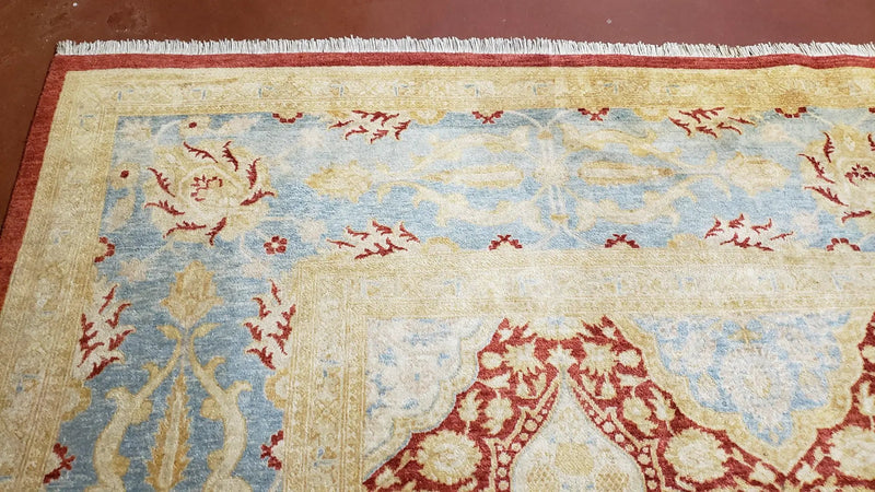 9x12 Peshawar Rug Pakistani Oriental Carpet Sky Blue and Red Wool Vintage Master Bedroom Rug Hand-Knotted Living Room Rug Dining Room Rug by Jewel Rugs