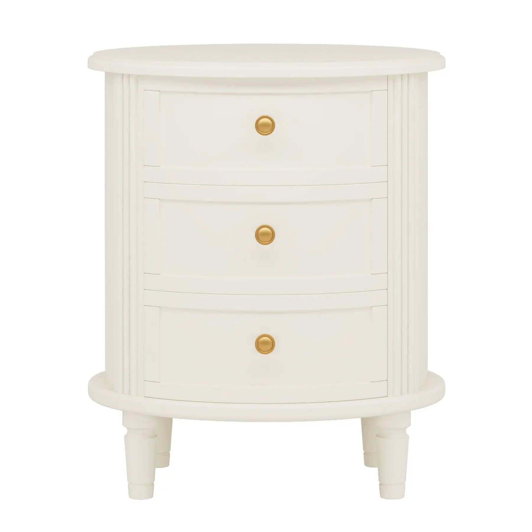Oval Nightstand With 3 Drawers, Bedside Table - White by HouseOfZazla