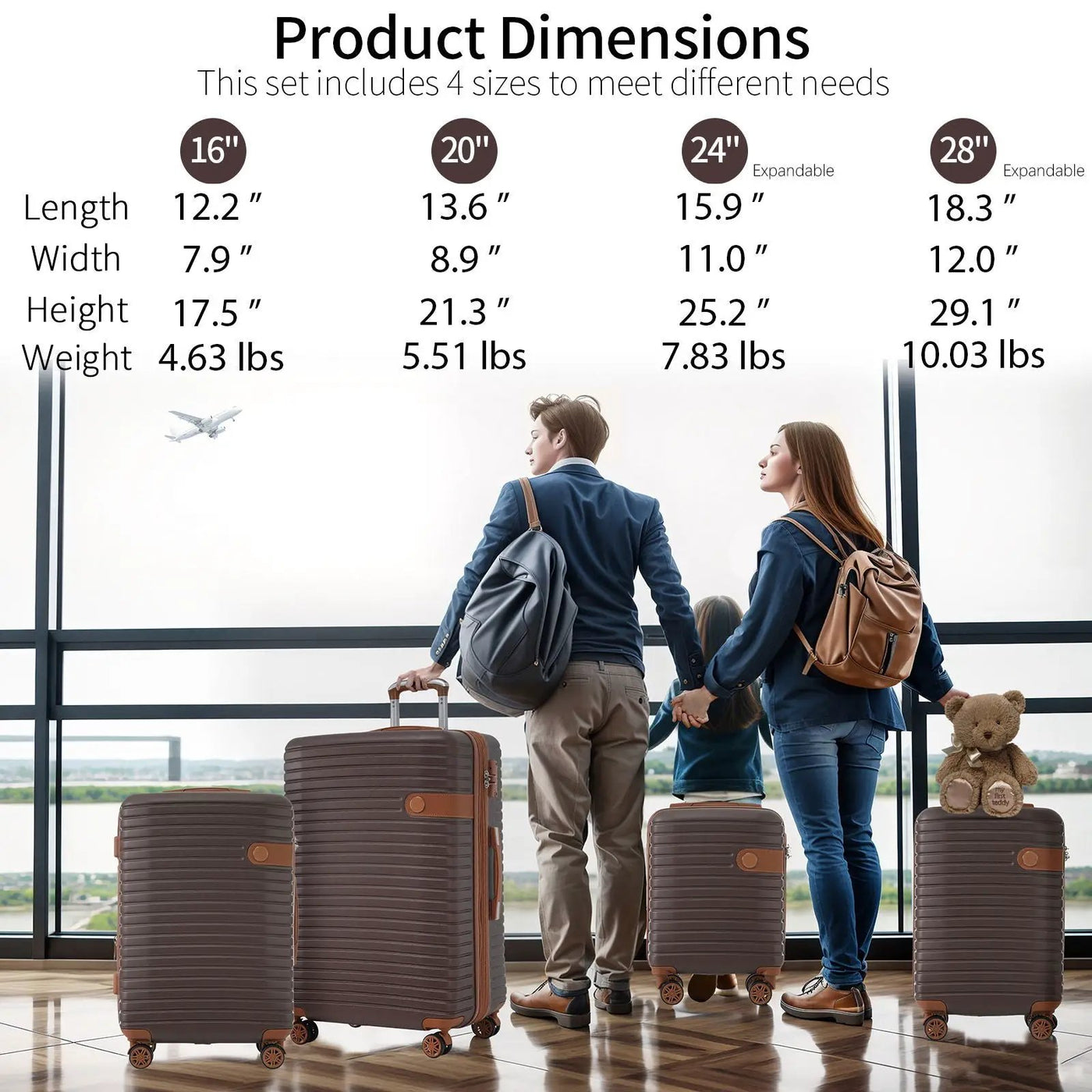 4 Piece Luggage Suitcase Set, Hard Shell Lightweight Expandable Travel Luggage With 4 Packing Cubes by HouseOfZazla