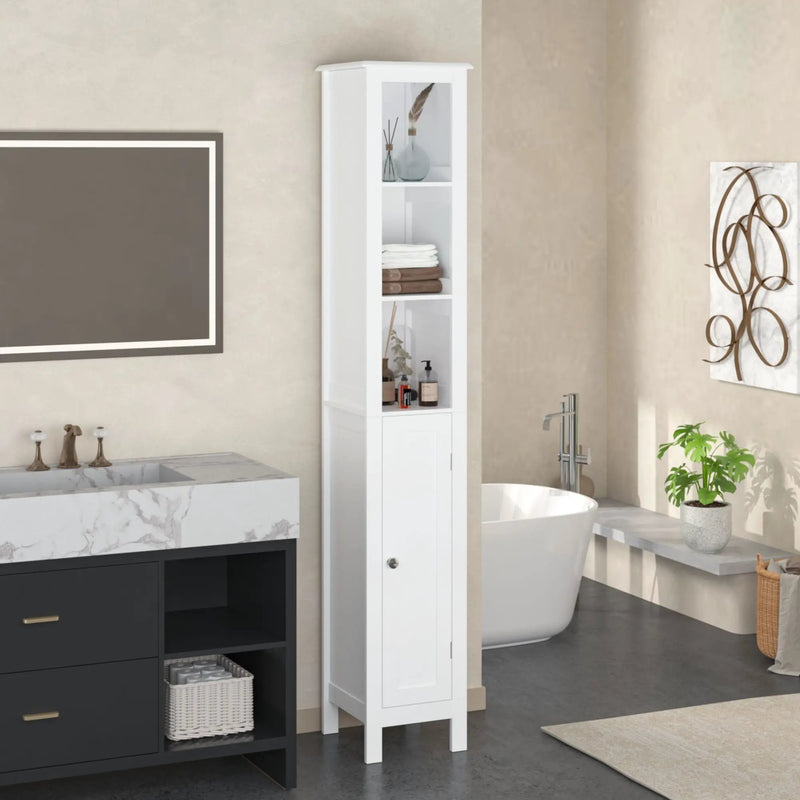 Slim Tall Bathroom Storage Cabinet With Adjustable Shelves, Anti Tip Freestanding Cabinet - White by Unique Piece Furniture